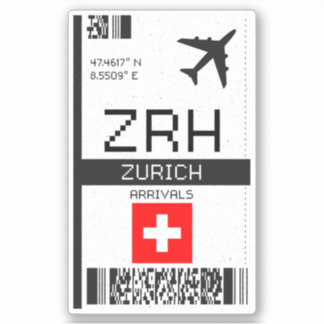 ZRH Zurich Boarding Pass - Switzerland Travel Sticker