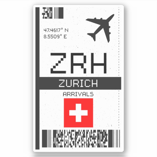 ZRH Zurich Boarding Pass - Switzerland Travel Sticker (Front)