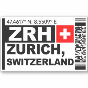 ZRH Zurich Boarding Pass - Switzerland Travel Sticker