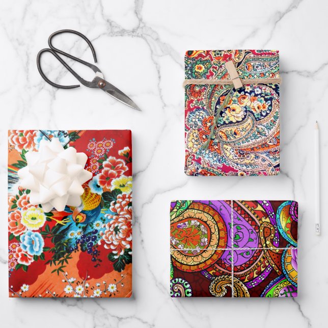 Zsa Zsa Paisley, Mah Jongg and Melange Wrapping Paper Sheets (Front)