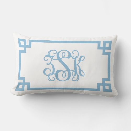 ZSK Sky Blue Greek Key Script Monogram Lumbar Pillow