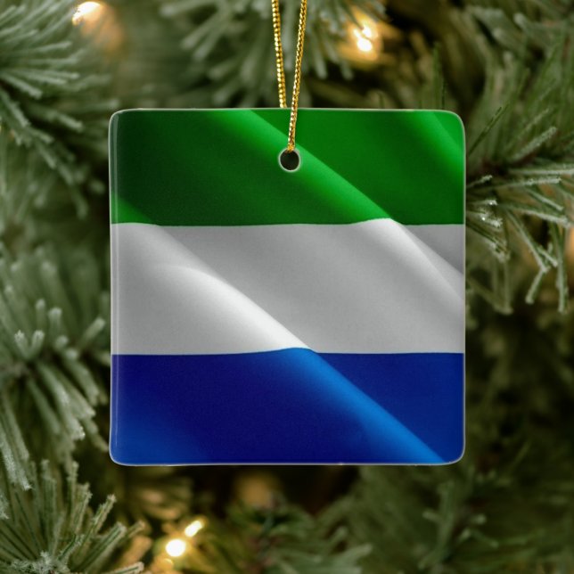 zSL002 SIERRA LEONE, Waving Flag, Africa, Ceramic Ornament (Tree)