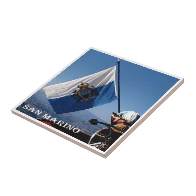 zSM008 GENDARME with flag, San marino, Ceramic Tile (Side)