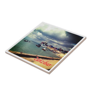 zTZ007 ZANZIBAR, Ferry Docked, Tanzania, Ceramic Tile