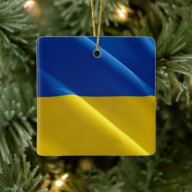 zUA002 UKRAINE waving FLAG ukrainian, Ceramic Ornament (Tree)