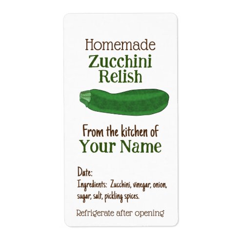 Zucchini Pickles or Relish Personalized Courgette  Label