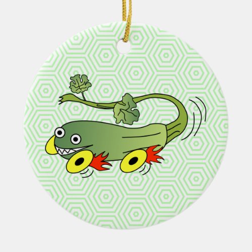 Zucchini Race Car Ceramic Ornament