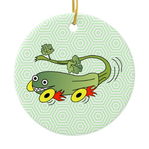 Zucchini Race Car Ceramic Ornament