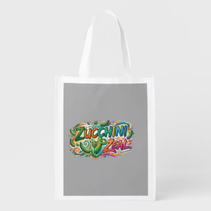 Zucchini Zeal – Fun Vegetable Graphic T-Shirt Grocery Bag