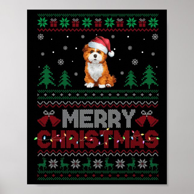 Zuchon Dog Lovers Santa Hat Christmas Tree Lights  Poster (Front)