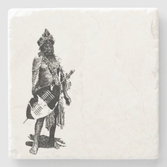 Zulu Warrior in black and white by Vicci Lee Stone Coaster