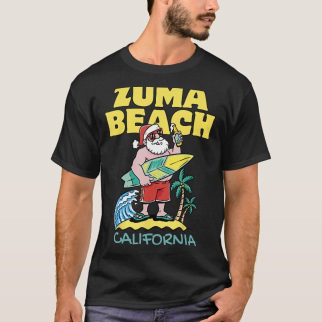 ZUMA BEACH CALIFORNIA Santa Christmas Surfing T-Shirt (Front)