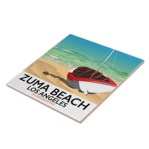 Zuma Beach LA Rail beach poster Ceramic Tile