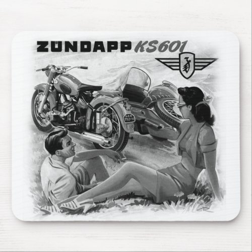 Zundapp Vintage Motorcycle Sidecar Ad Art Mouse Pad