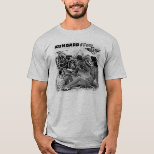 Zundapp Vintage Motorcycle Sidecar Ad Art T_Shirt