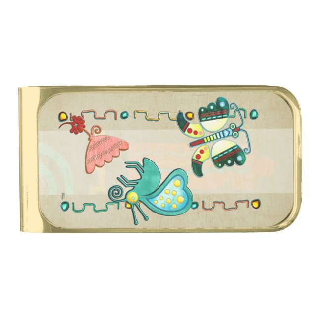 Zuni Butterfly 2 Folk Art Gold Finish Money Clip (Front)