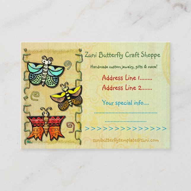 Zuni Butterfly Folk Art CRAFTS HANDMADE TRADING Business Card (Front)