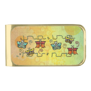 Zuni Butterfly Folk Art Gold Finish Money Clip