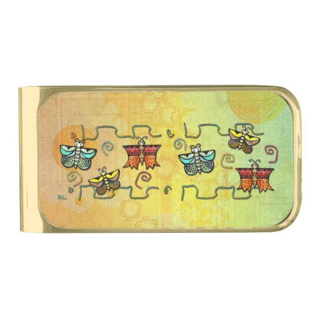 Zuni Butterfly Folk Art Gold Finish Money Clip (Front)