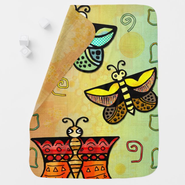 Zuni Butterfly Folk Art Swaddle Blanket (In Situ)