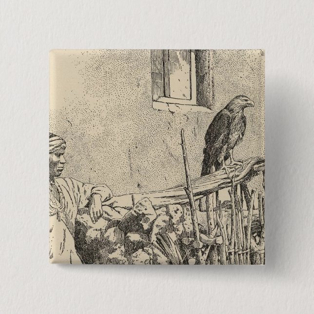 Zuni eagle cage pinback button (Front)