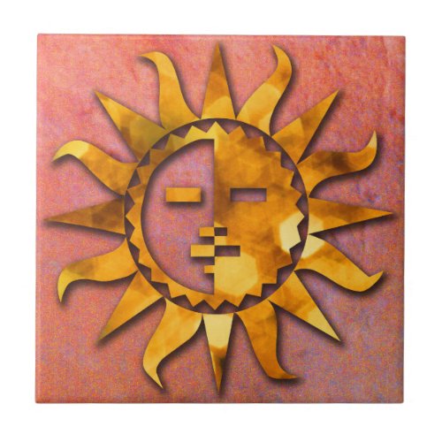 Zuni Sun on Pomegranite Ceramic Tile