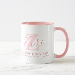 Zuri name meaning and monogram soft pink text mug