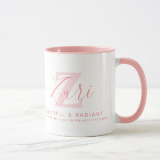 Zuri name meaning and monogram soft pink text mug
