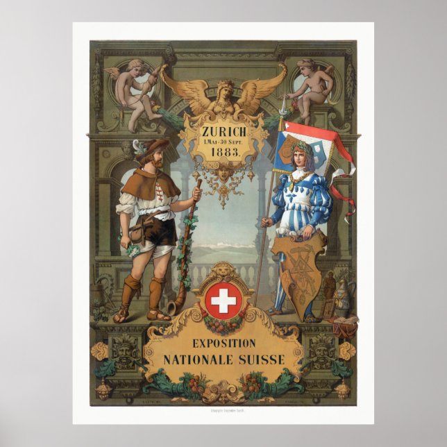 Zürich 1883 Exposition Nationale Suisse Vintage Poster (Front)