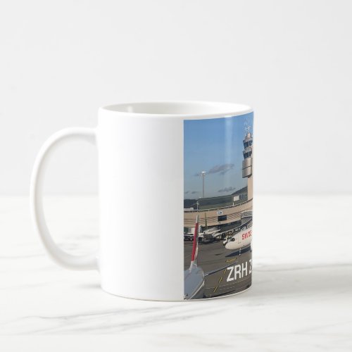 Zurich Airport with a Swiss Airlines Airbus A320 Coffee Mug