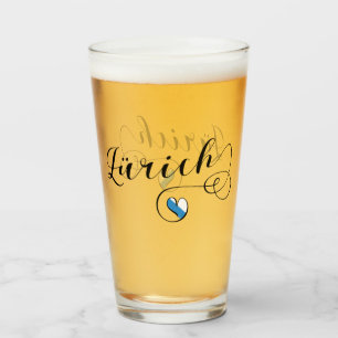 Zürich Flag in Heart, Zurich, Switzerland Glass