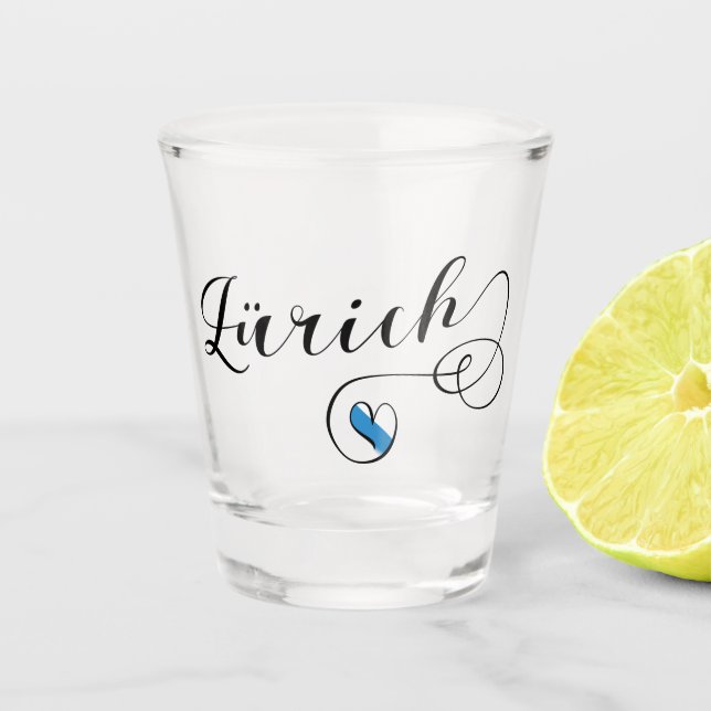 Zürich Flag in Heart, Zurich, Switzerland Shot Glass (Front)