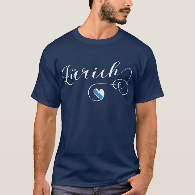 Zürich Flag in Heart, Zurich, Switzerland T-Shirt (Front)