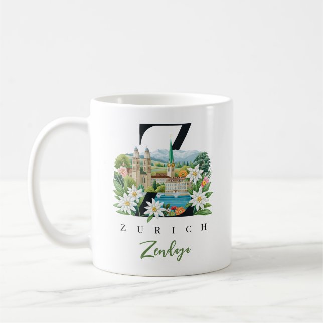 Zurich Monogram Letter Z Personalized Gift Coffee Mug (Left)