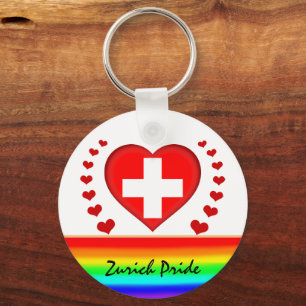Zurich Pride & Hearts & Rainbow Flag / Love Keychain