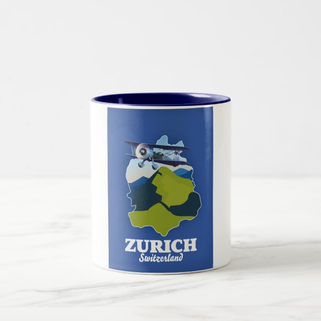 Zurich Region Switzerland map Two-Tone Coffee Mug (Center)