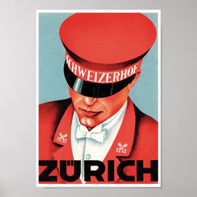 Zurich Schweizerhof Swiss Switzerland Red Vintage Poster (Front)