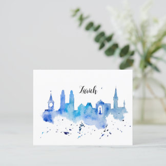 Zurich Skyline blue postcard