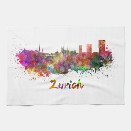 Zurich skyline in watercolor kitchen towel