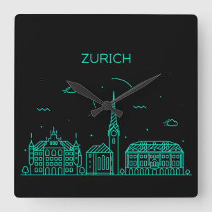 Zurich skyline square wall clock