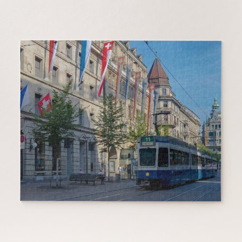 Zurich Street Scene With Tram Jigsaw Puzzle