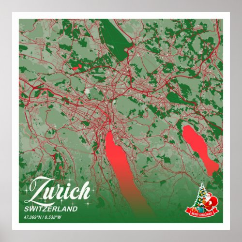  Zurich _ Switzerland Christmas Color City Map Poster