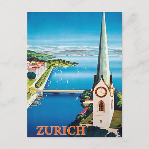 Zurich Switzerland city areal view on watchtower Postcard