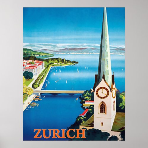 Zurich Switzerland city areal view on watchtower Poster