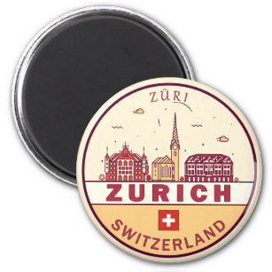 Zurich Switzerland City Skyline Emblem Magnet