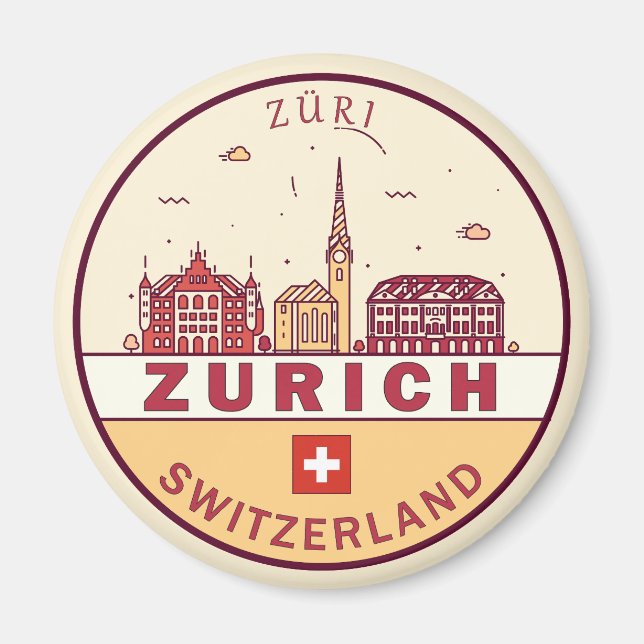 Zurich Switzerland City Skyline Emblem Magnet (Front)