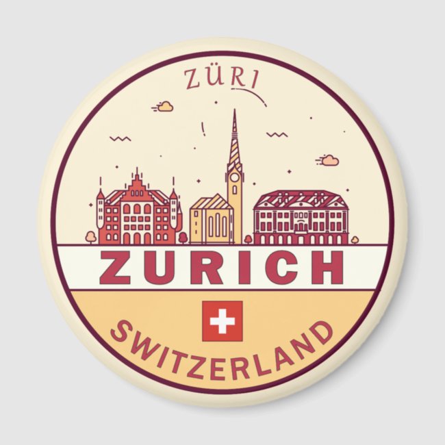 Zurich Switzerland City Skyline Emblem Magnet