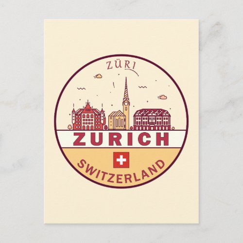 Zurich Switzerland City Skyline Emblem Postcard