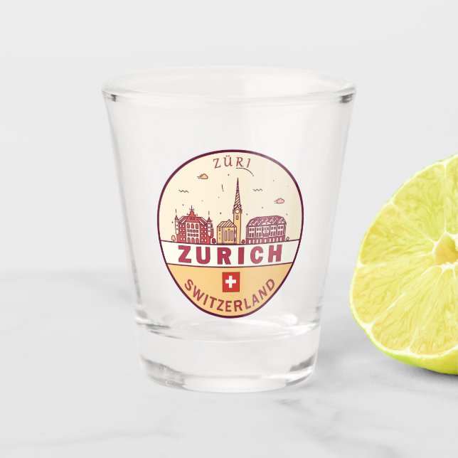 Zurich Switzerland City Skyline Emblem Shot Glass (Front)