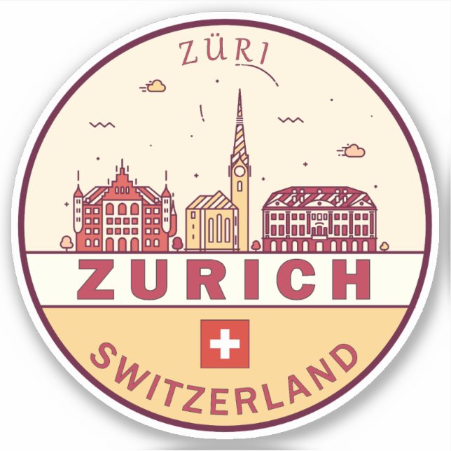 Zurich Switzerland City Skyline Emblem Sticker (Front)